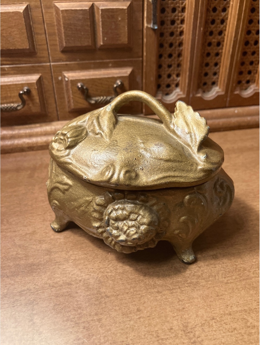 Oval Footed Art Nouveau Metal Jewelry Casket Trinket Box #122